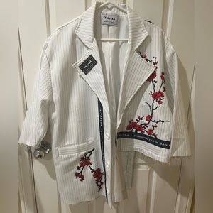 X-Yalysa Handcrafted Men’s Asymmetrical Blazer with Red Cherry Blossom